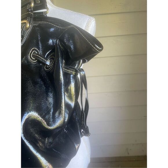 Dooney & Bourke Medium Chiara Patent Leather Drawstring Satchel Bag Black - Picture 9 of 16